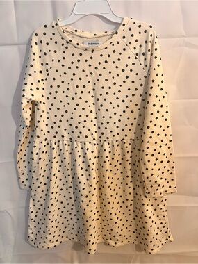 Old Navy Cream and Black Polka Dot Long-Sleeve Dress